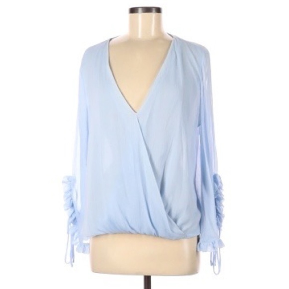 Zara Basic Light Blue Wrap Blouse (M) - image 1
